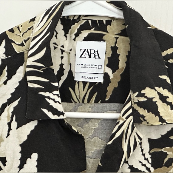 Zara Fauna Nature Print Short Sleeve Button Down Shirt, Relaxed Fit, Medium - Picture 1 of 5
